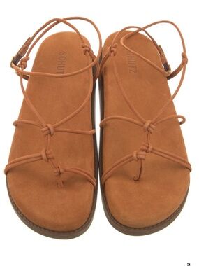 (NEW) Schutz Calabria Women's Suede Strappy Ankle Wrap Cushion Sandals 8.5